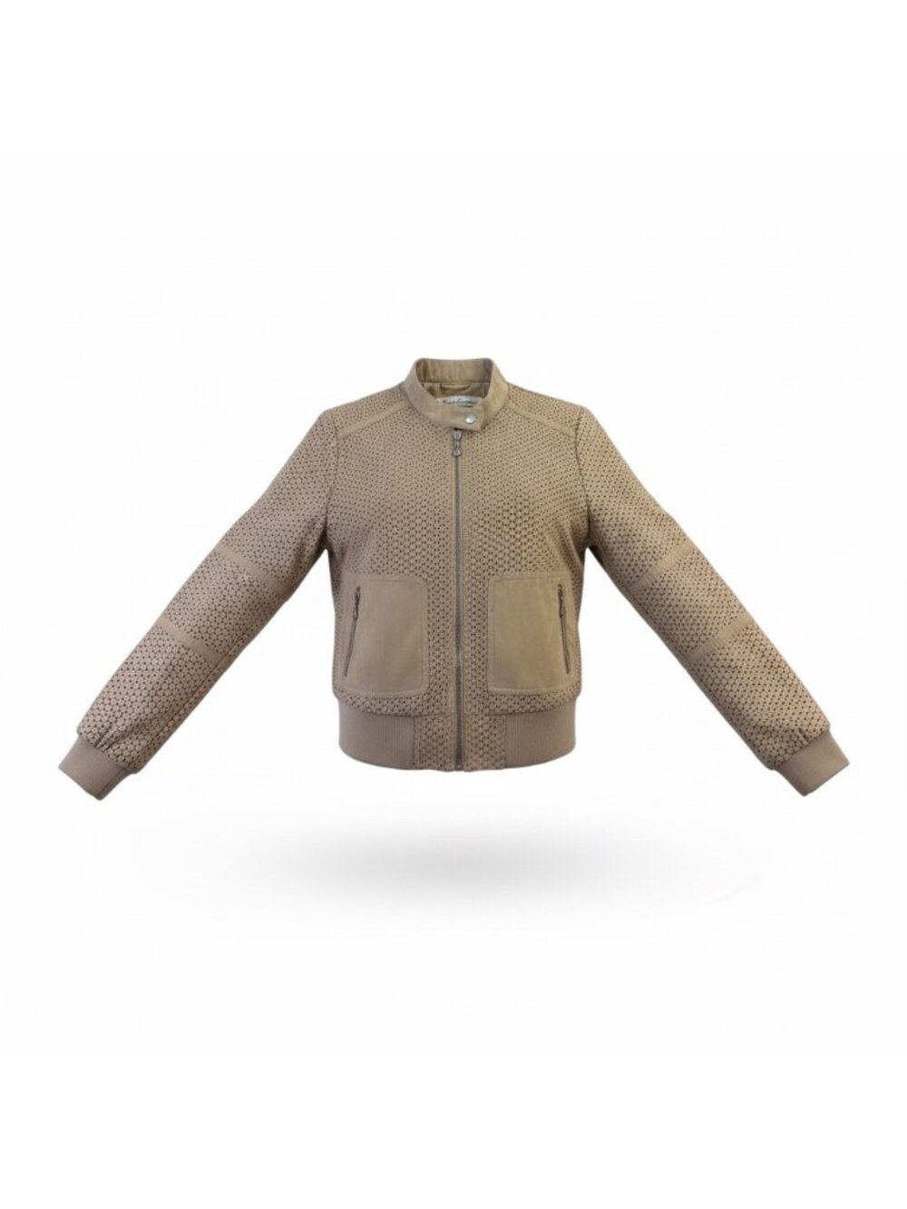 Kenneth Cole Womens Taupe Perforated Jacket Zip-Up Front Size M
